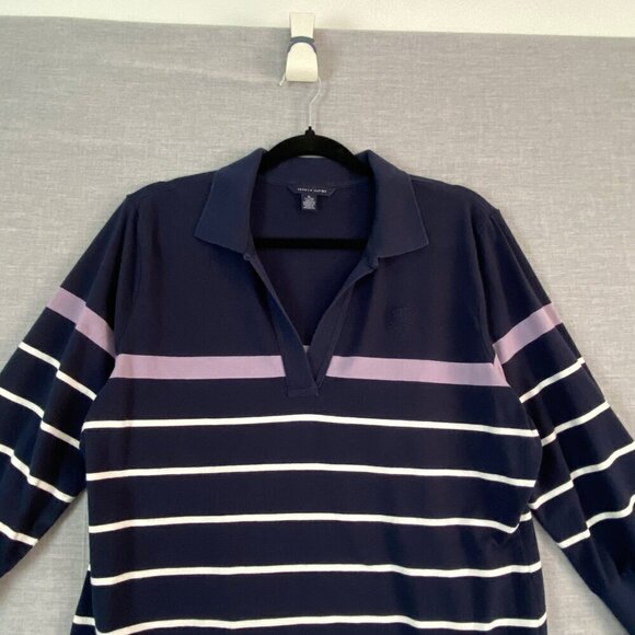 Tommy Hilfiger Sweater Half Sleeve V Neck Sz XL Navy with Stripes - Picture 2 of 9